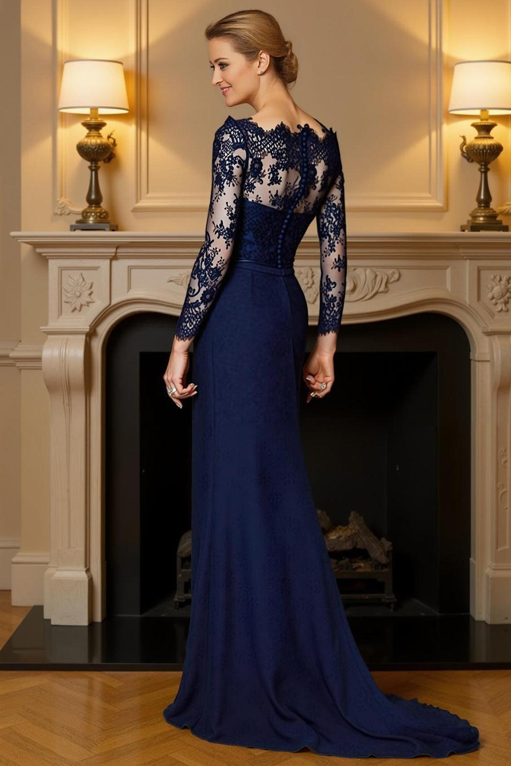 Dreamyannie Navy Mermaid Floor Length Mother Of The Bride Dress With Lace
