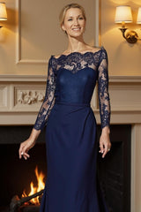 Dreamyannie Navy Mermaid Floor Length Mother Of The Bride Dress With Lace