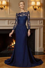 Dreamyannie Navy Mermaid Floor Length Mother Of The Bride Dress With Lace