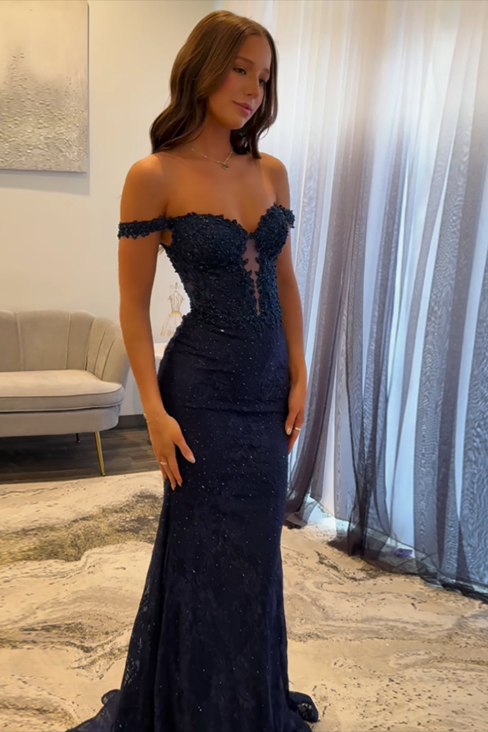 blue off the shoulder prom dress uk A Line Chiffon Blue Off the Shoulder Dress Appliques Evening Long Prom Dresses
