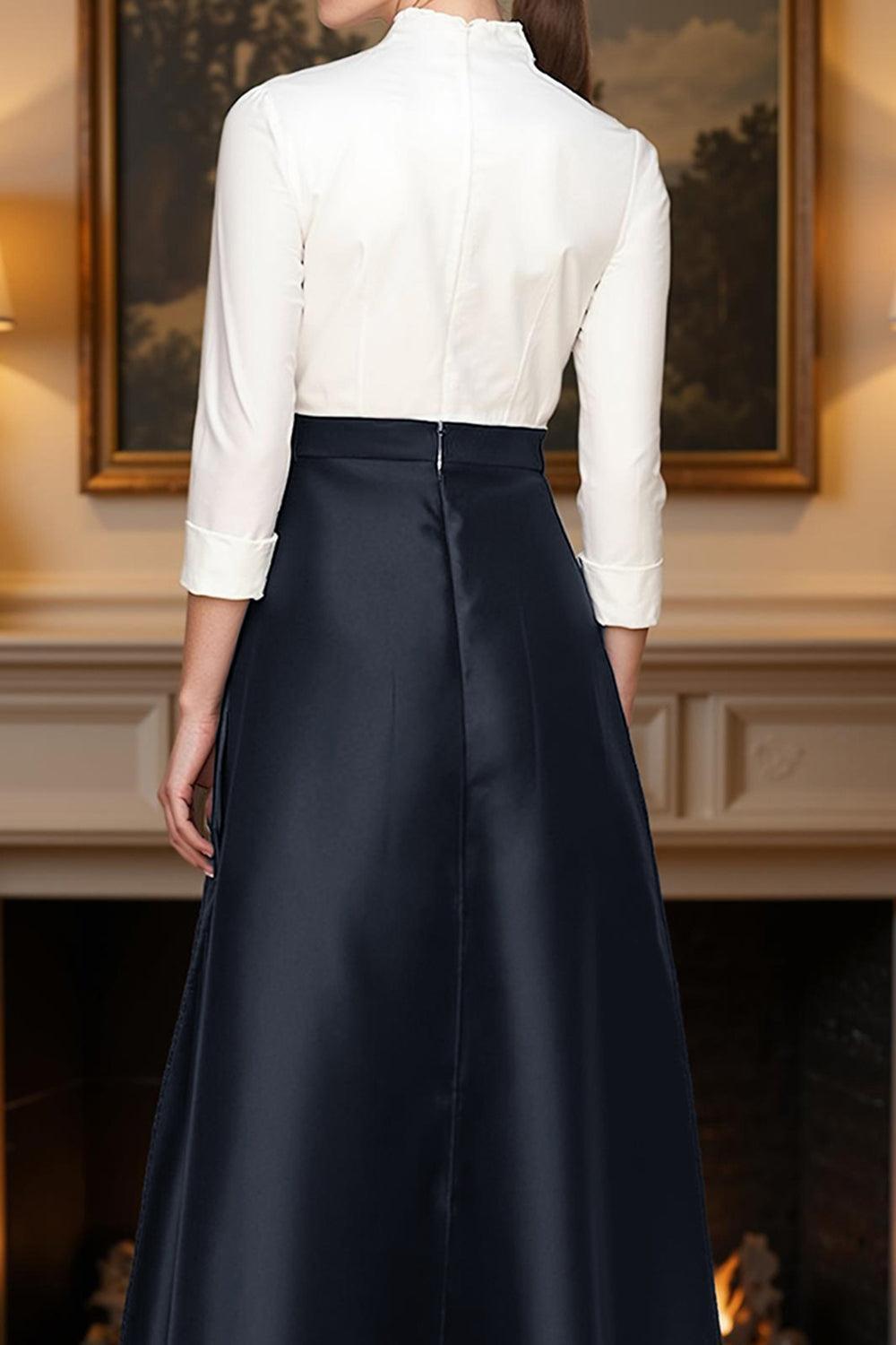 Dreamyannie Navy V Neck Floor Length Mother Of The Bride Pant Suits With Cape