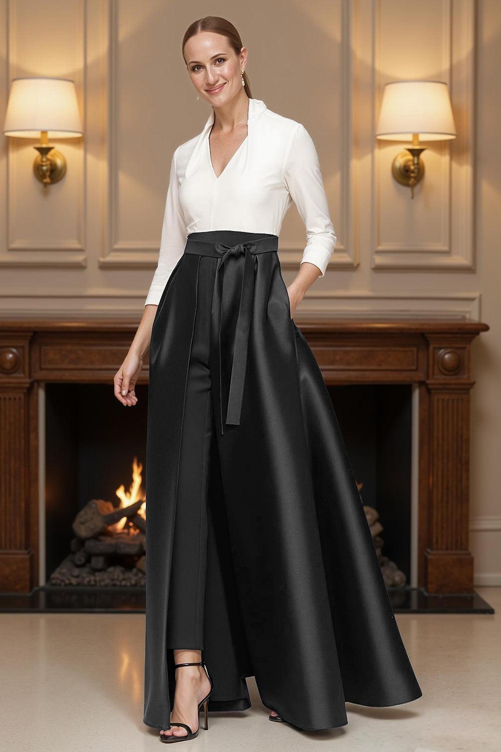 Dreamyannie Navy V Neck Floor Length Mother Of The Bride Pant Suits With Cape