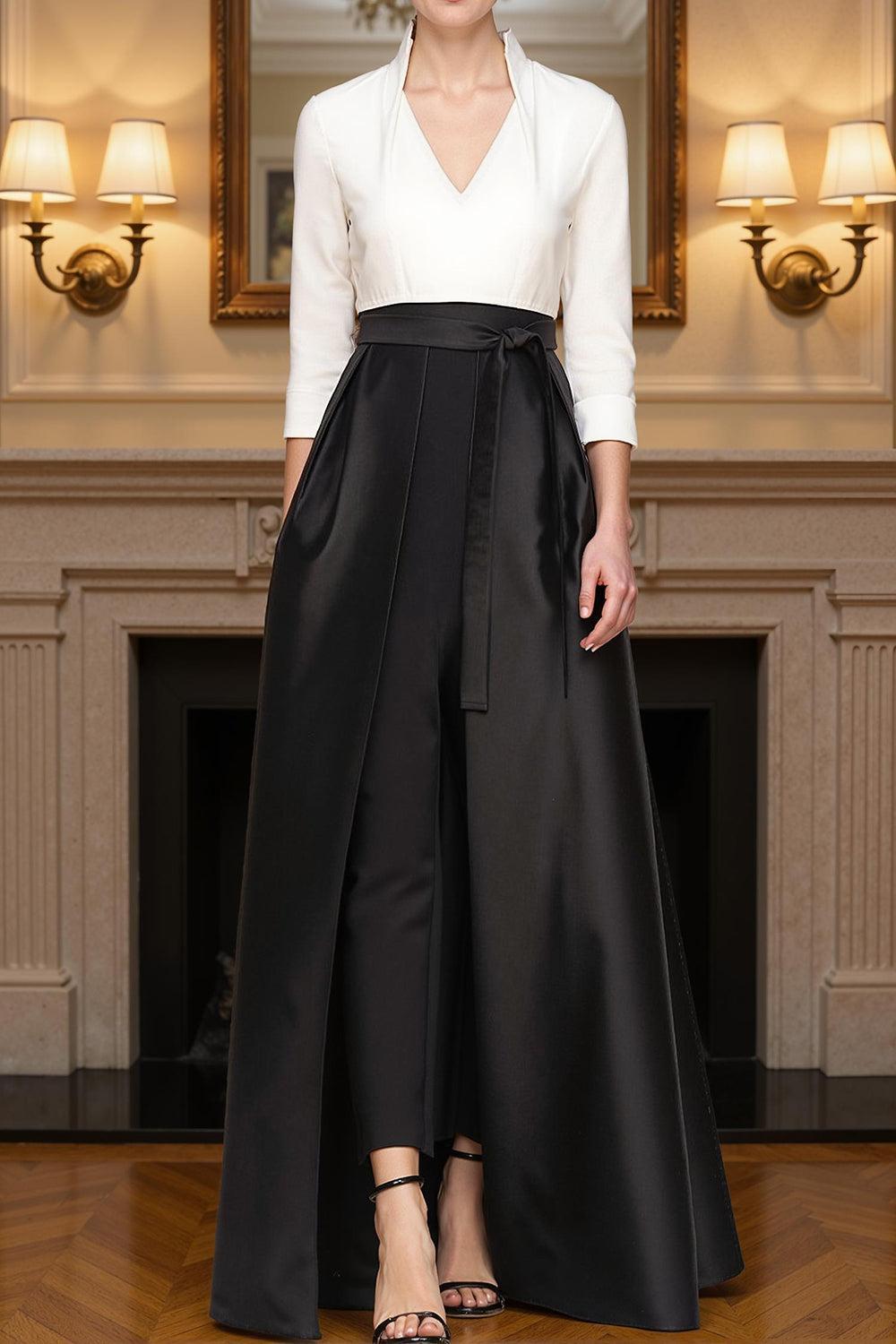Dreamyannie Navy V Neck Floor Length Mother Of The Bride Pant Suits With Cape