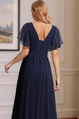 Dreamyannie Navy V Neck Ruffled A Line High Low Mother Of The Bride Dress