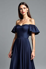 Dreamyannie Navy Wedding Guest Dress Beaded Halter A Line Long Formal Dress