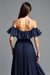 Dreamyannie Navy Wedding Guest Dress Beaded Halter A Line Long Formal Dress