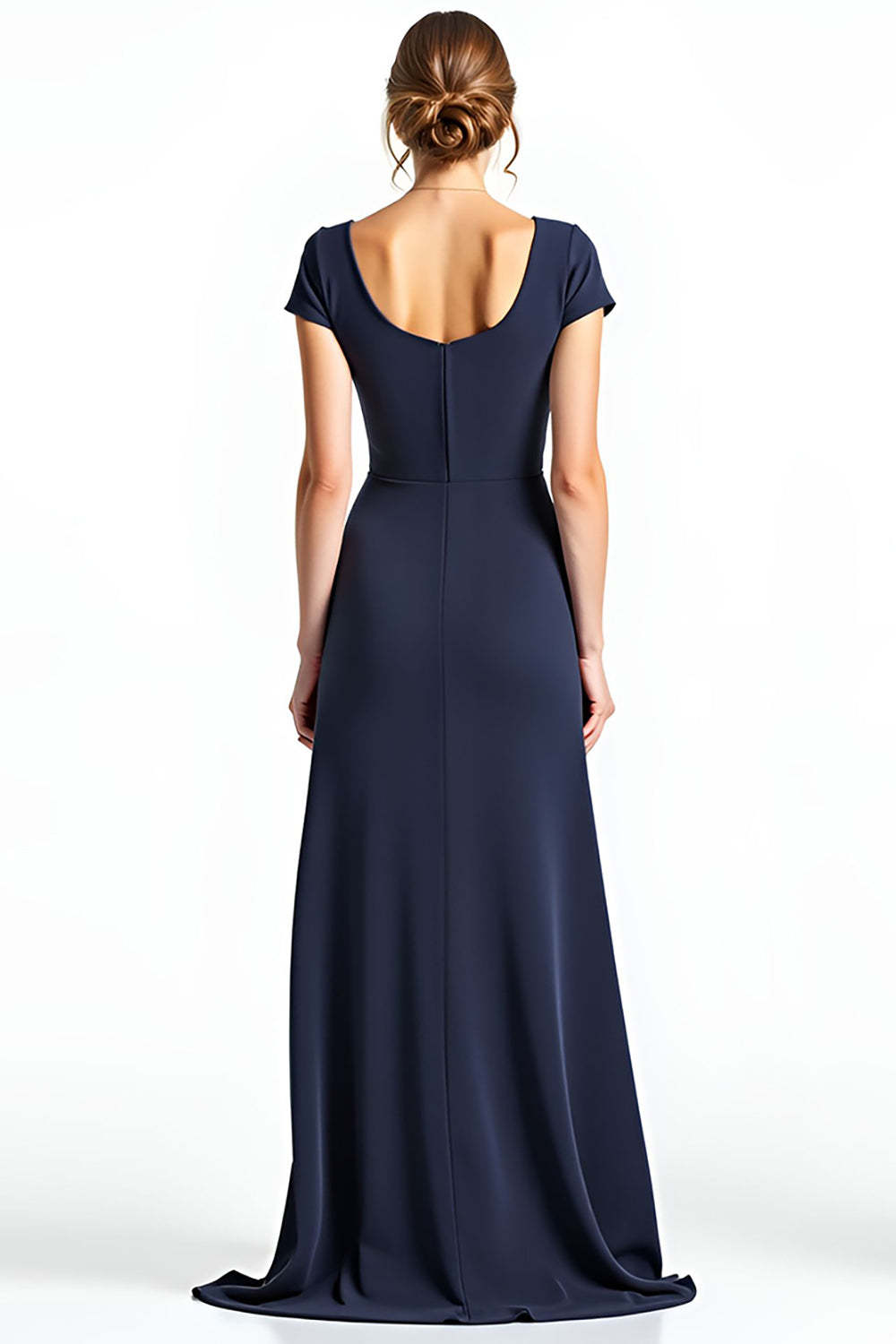 Dreamyannie Navy Wedding Guest Dress Square Neck Long Formal Dress With Bowknot
