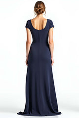 Dreamyannie Navy Wedding Guest Dress Square Neck Long Formal Dress With Bowknot