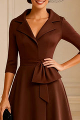Dreamyannie Notched Lapel Chocolate A Line Midi Mother Of The Bride Dress