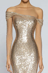 Dreamyannie Off The Shoulder Champagne Wedding Guest Dress Mermaid Off The Shoulder Long Formal Dress