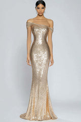 Dreamyannie Off The Shoulder Champagne Wedding Guest Dress Mermaid Off The Shoulder Long Formal Dress