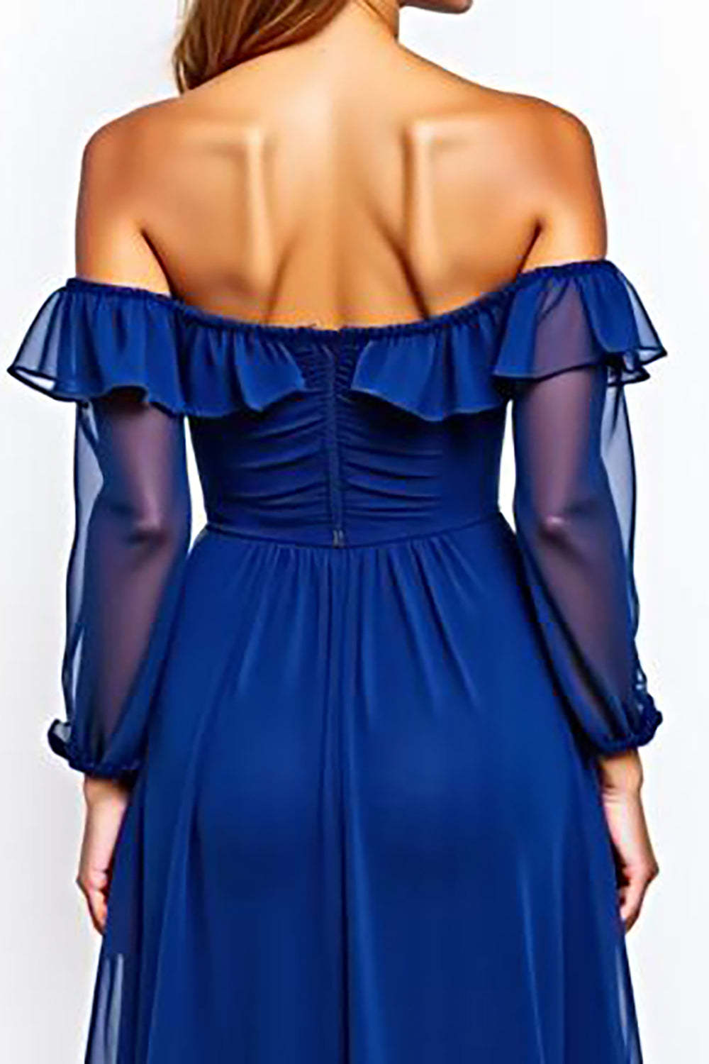 Dreamyannie Off The Shoulder Chiffon Royal Blue Wedding Guest Dress Knee-Length Formal Dress