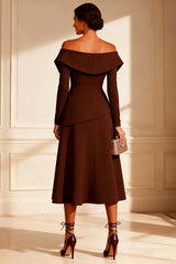 Dreamyannie Off The Shoulder Chocolate A Line Midi Mother Of The Bride Dress With Slit