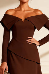 Dreamyannie Off The Shoulder Chocolate A Line Midi Mother Of The Bride Dress With Slit