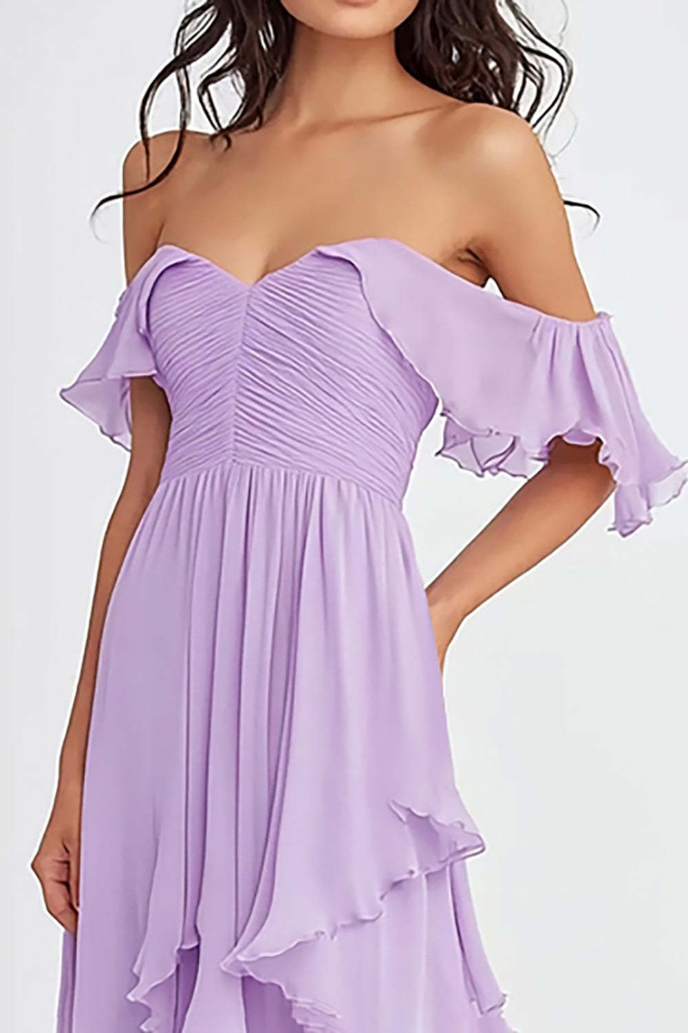 Dreamyannie Off The Shoulder Lilac Ruffled Long Formal Dress