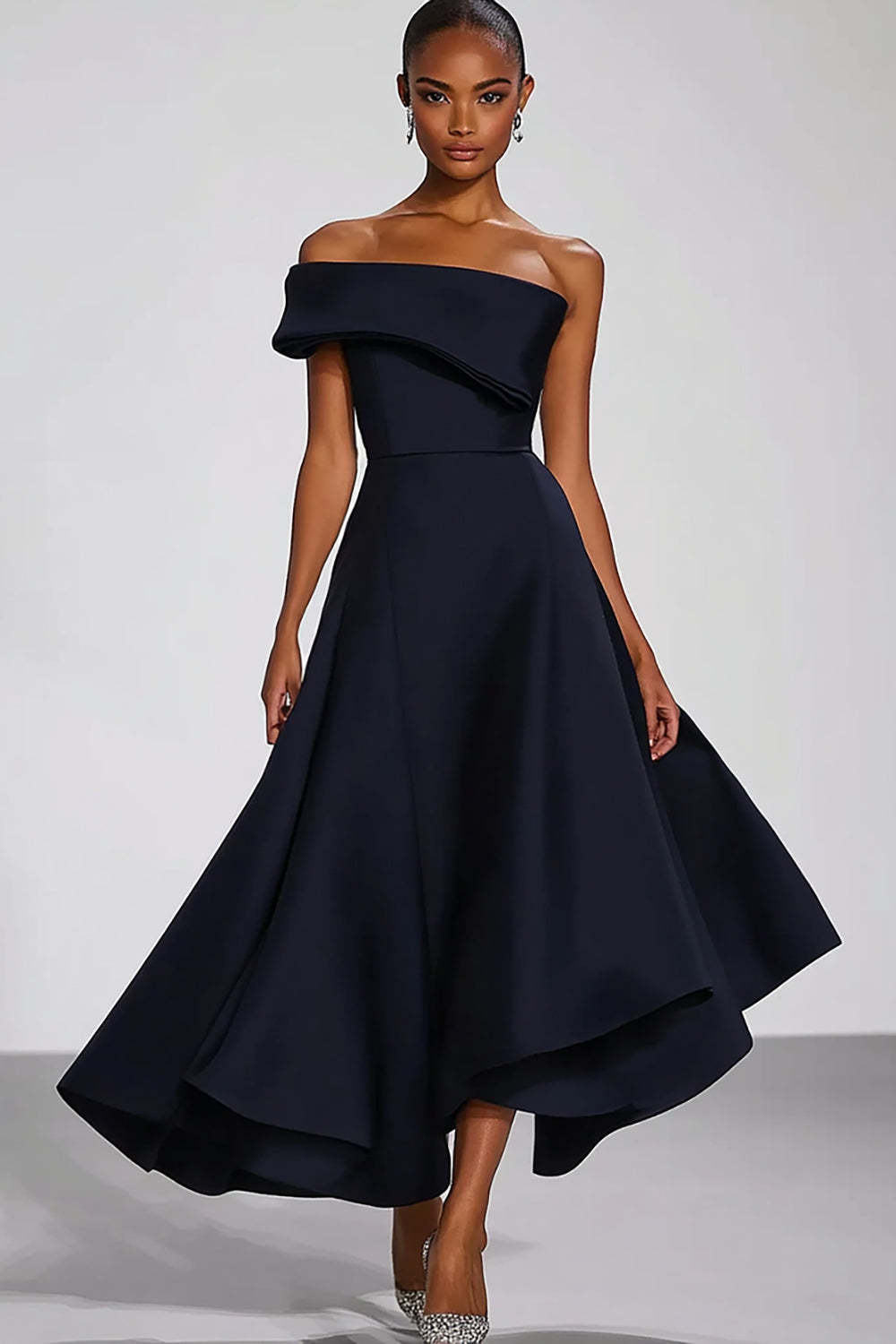 Dreamyannie Off The Shoulder Navy Wedding Guest Dress A Line Long Formal Dress