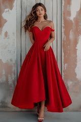 Dreamyannie Off The Shoulder Red Wedding Guest Dress A Line Formal Dress