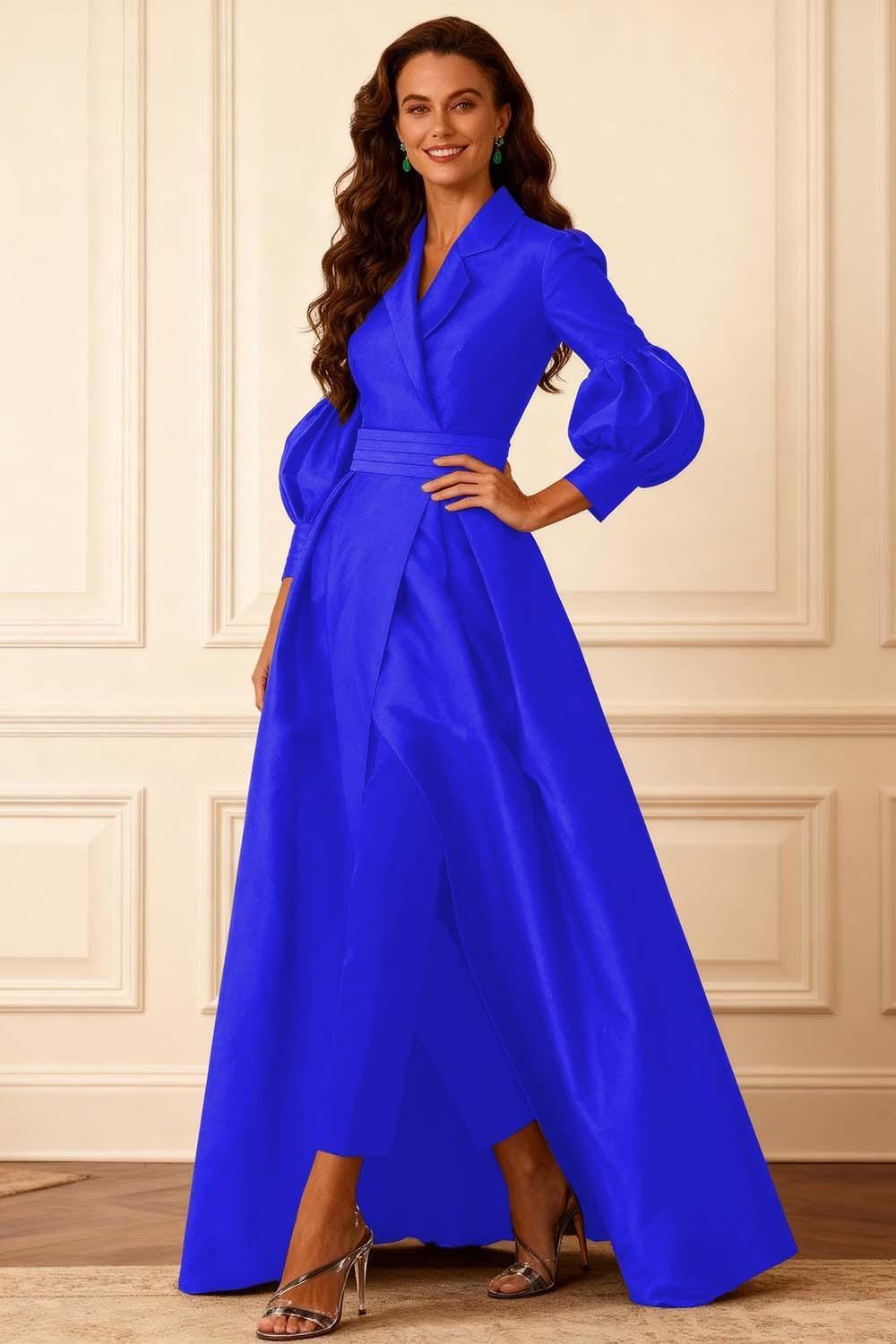 Dreamyannie Olive Notched Lapel Puff Sleeves 2 Piece Mother Of The Bride Pant Suits With Jacket