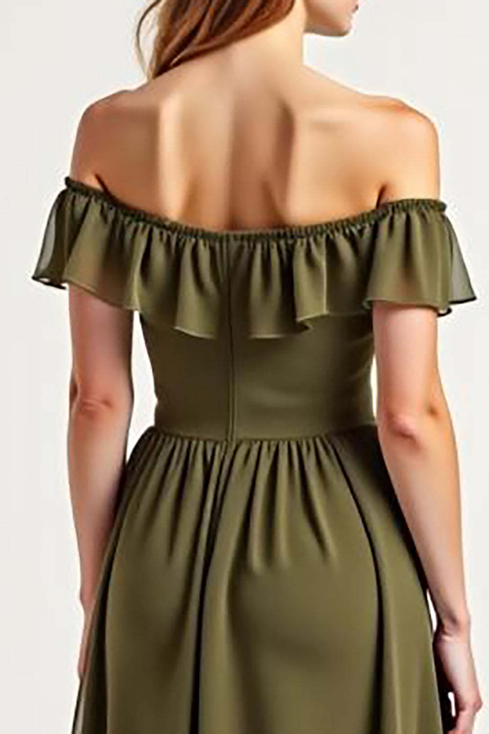 Dreamyannie Olive Wedding Guest Dress Chiffon Long Off The Shoulder Formal Dress