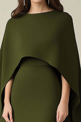 Dreamyannie Olive Wedding Guest Dress Scoop Sheath Formal Dress With Shawl