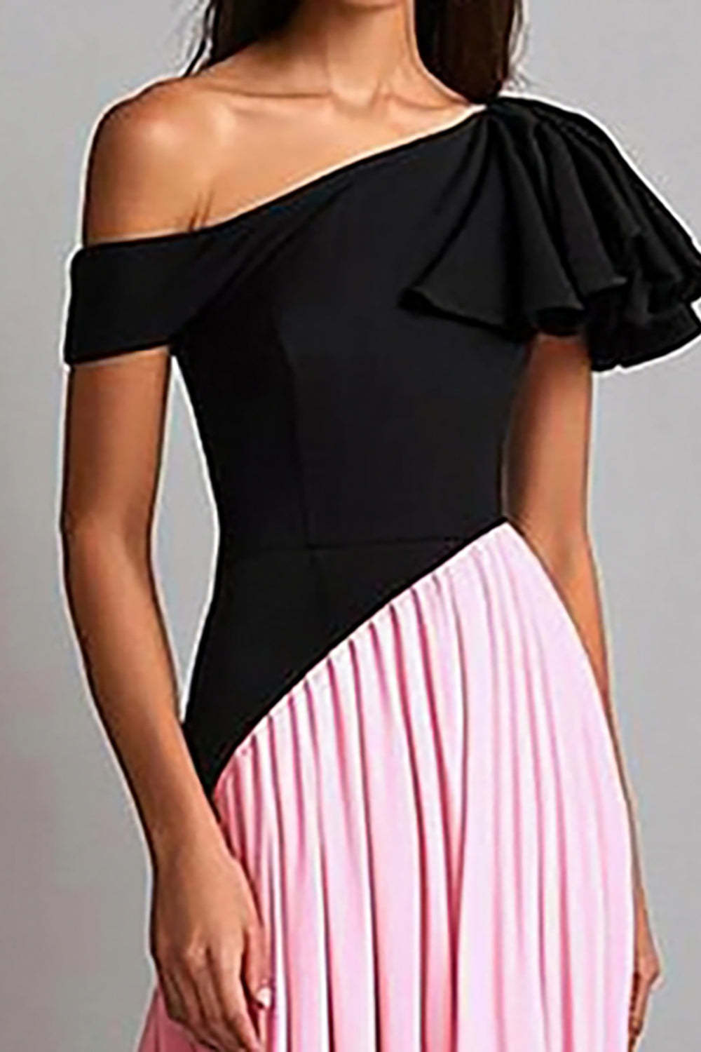 Dreamyannie One Shoulder A Line Elegant Black Pink Wedding Guest Dress Formal Dress
