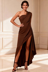 Dreamyannie One Shoulder Chocolate High Low Mother Of The Bride Dress