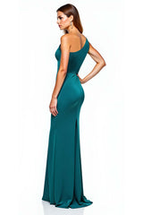 Dreamyannie One Shoulder Peacock Long Formal Dress With Bow