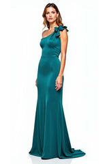 Dreamyannie One Shoulder Peacock Long Formal Dress With Bow
