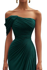 Dreamyannie One Shoulder Ruched Mermaid Dark Green Wedding Guest Dress Long Formal Dress