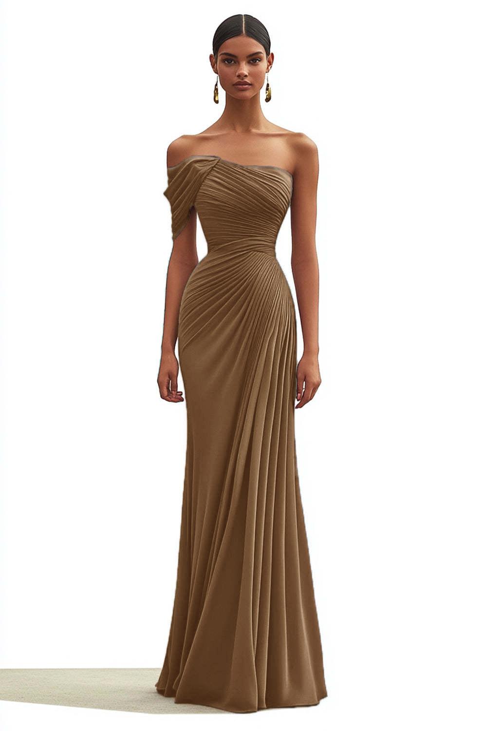 Dreamyannie One Shoulder Ruched Mermaid Dark Green Wedding Guest Dress Long Formal Dress
