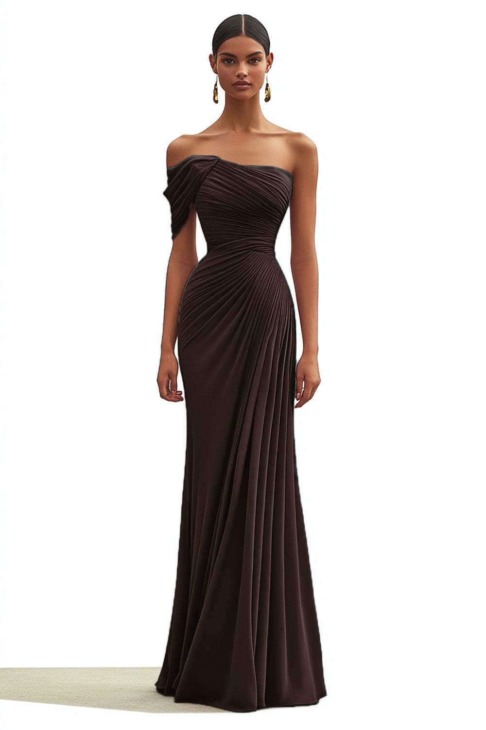 Dreamyannie One Shoulder Ruched Mermaid Dark Green Wedding Guest Dress Long Formal Dress