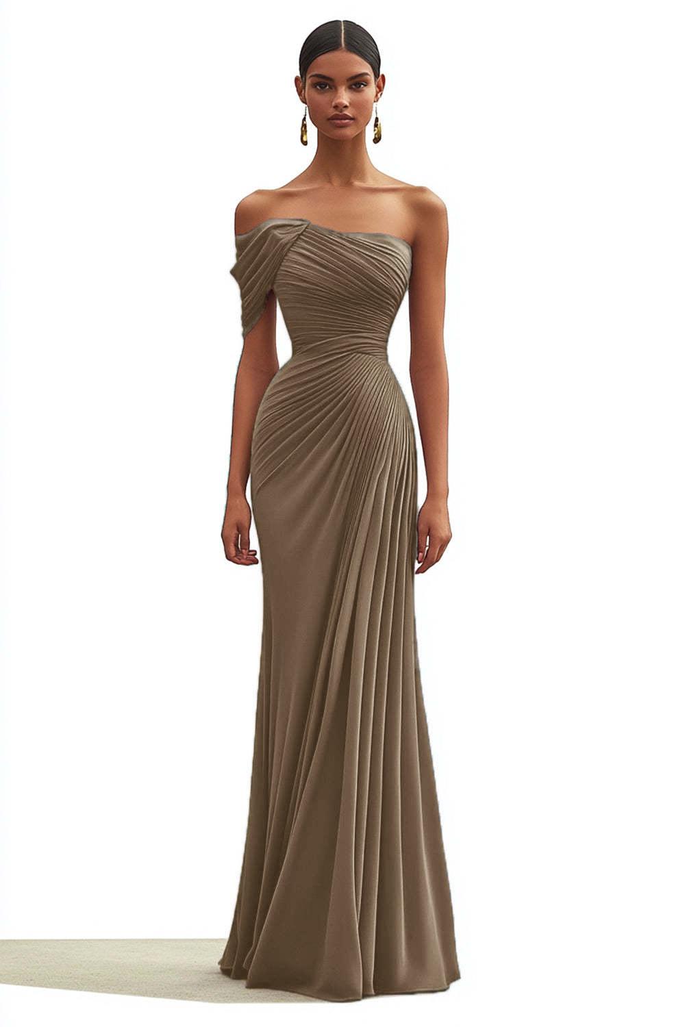 Dreamyannie One Shoulder Ruched Mermaid Dark Green Wedding Guest Dress Long Formal Dress