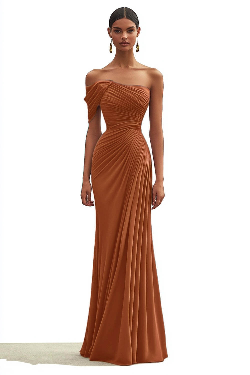 Dreamyannie One Shoulder Ruched Mermaid Dark Green Wedding Guest Dress Long Formal Dress