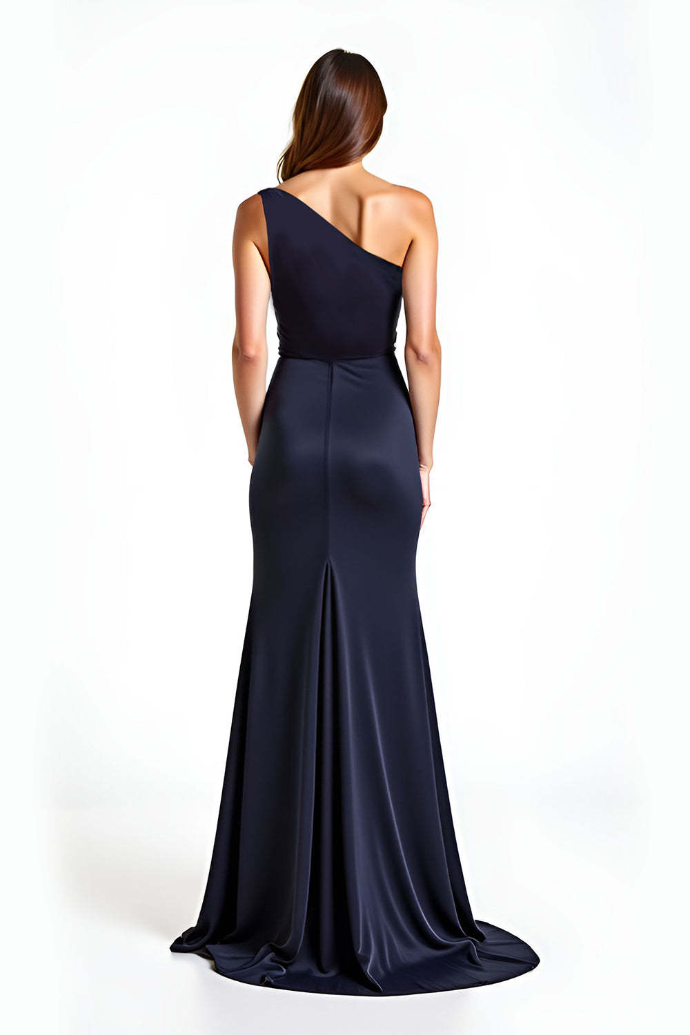 Dreamyannie One Shoulder Sheath Navy Wedding Guest Dress Long Formal Dress