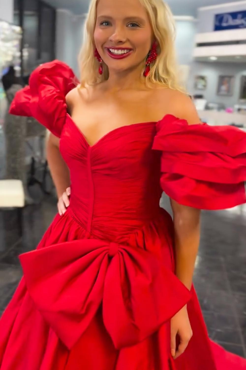 Dreamyannie Orange Prom Dress A-Line Off The Shoulder Ruffles Long Evening Dress With Slit
