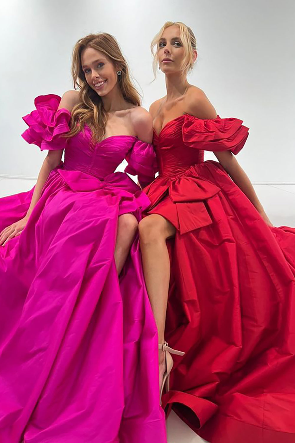 Dreamyannie Orange Prom Dress A-Line Off The Shoulder Ruffles Long Evening Dress With Slit