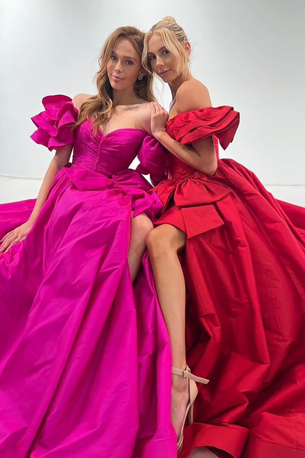 Dreamyannie Orange Prom Dress A-Line Off The Shoulder Ruffles Long Evening Dress With Slit