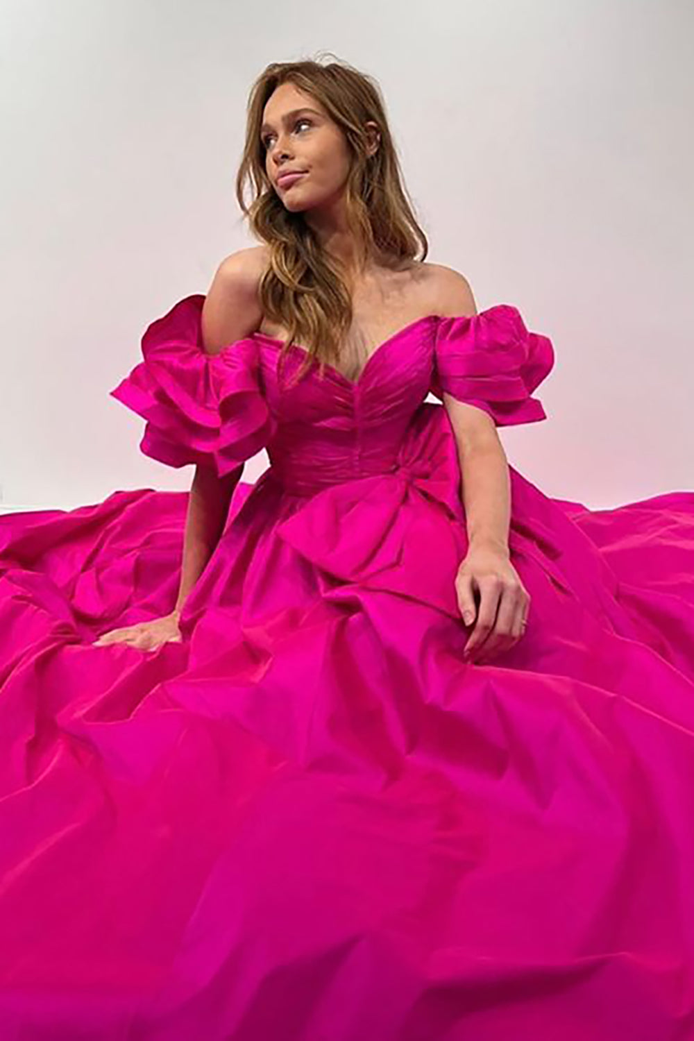 Dreamyannie Orange Prom Dress A-Line Off The Shoulder Ruffles Long Evening Dress With Slit