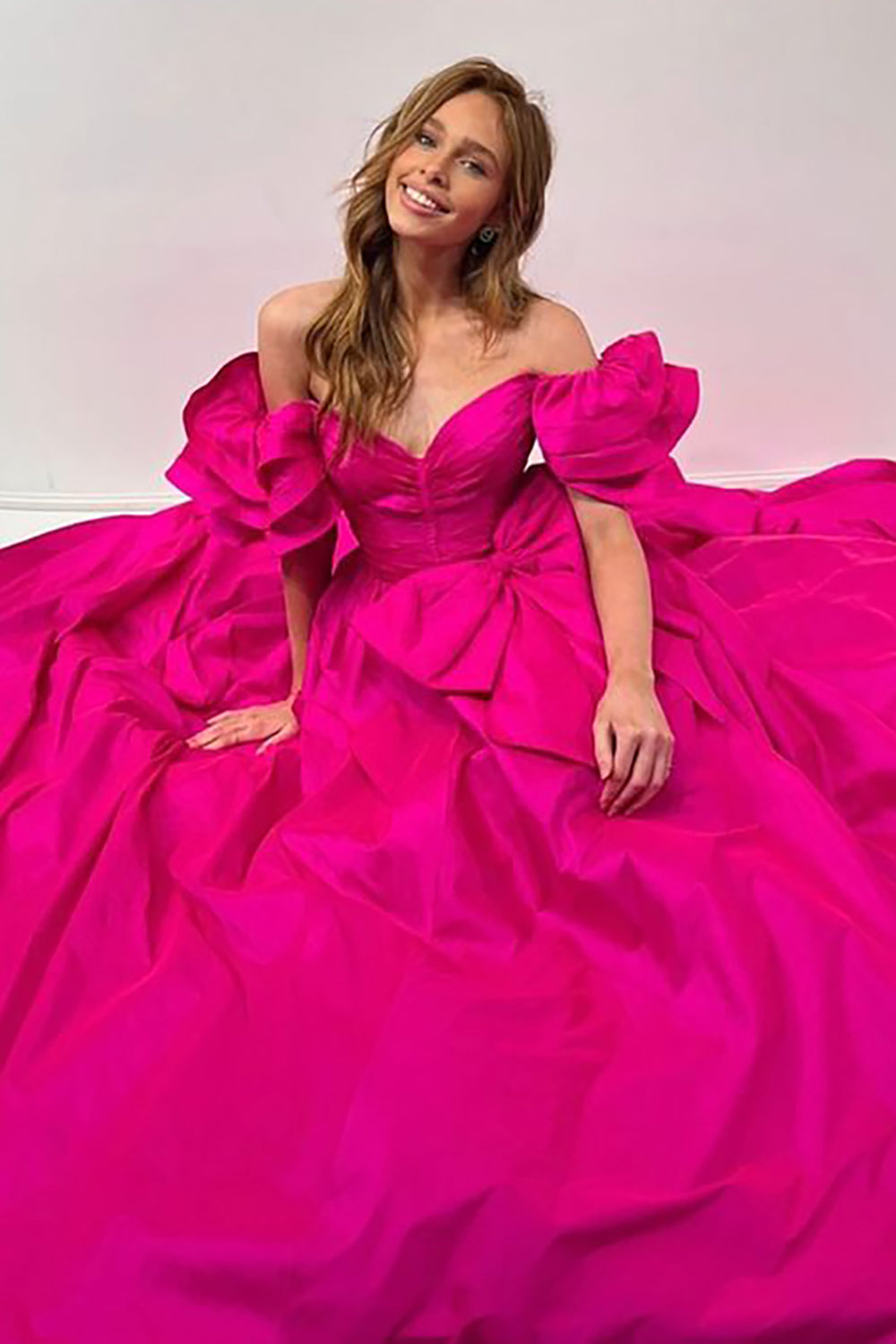Dreamyannie Orange Prom Dress A-Line Off The Shoulder Ruffles Long Evening Dress With Slit