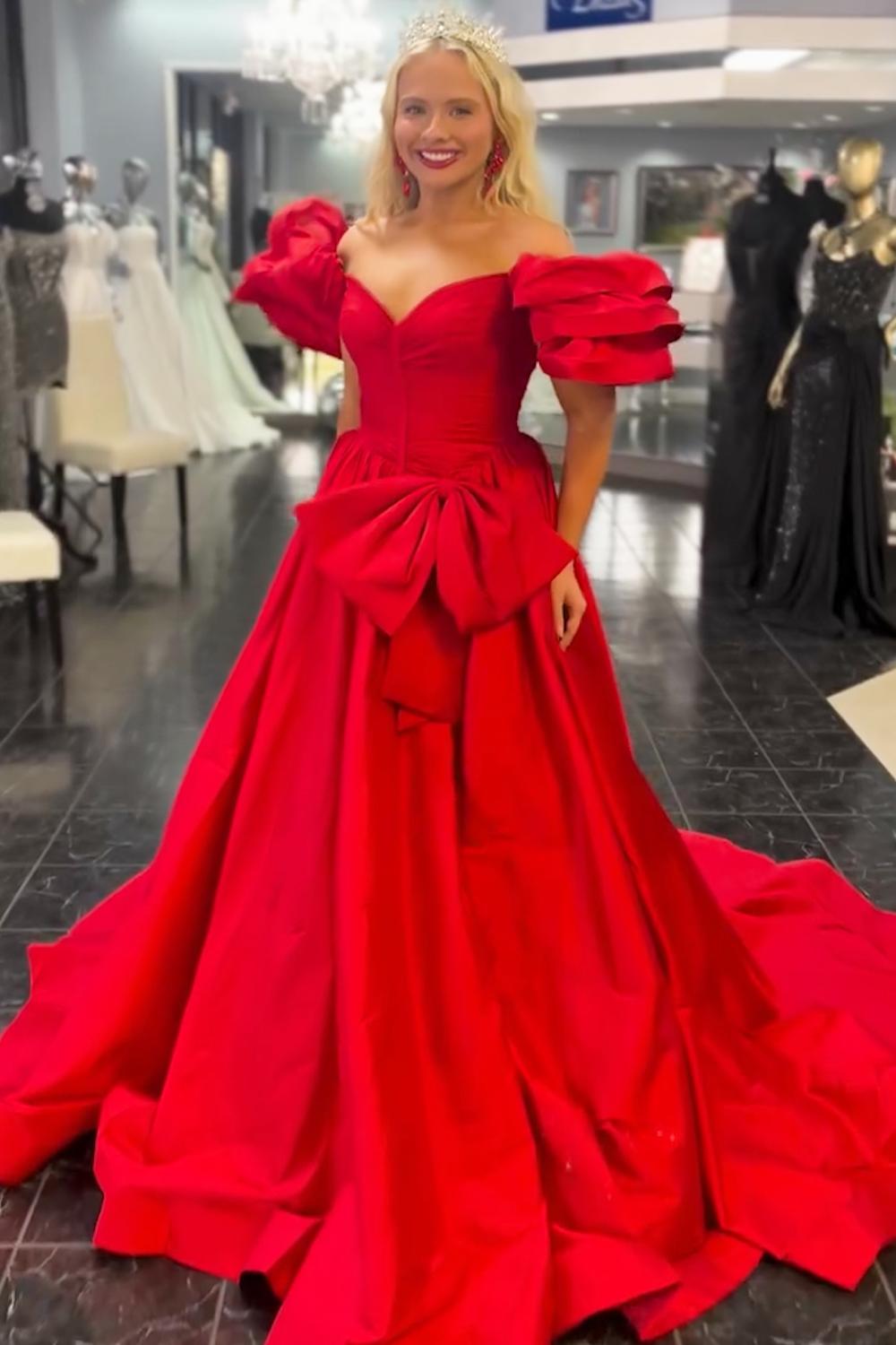 Dreamyannie Orange Prom Dress A-Line Off The Shoulder Ruffles Long Evening Dress With Slit
