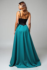 Dreamyannie Peacock Blue Wedding Guest Dress A Line Black Wedding Guest Dress Satin Long Formal Dress