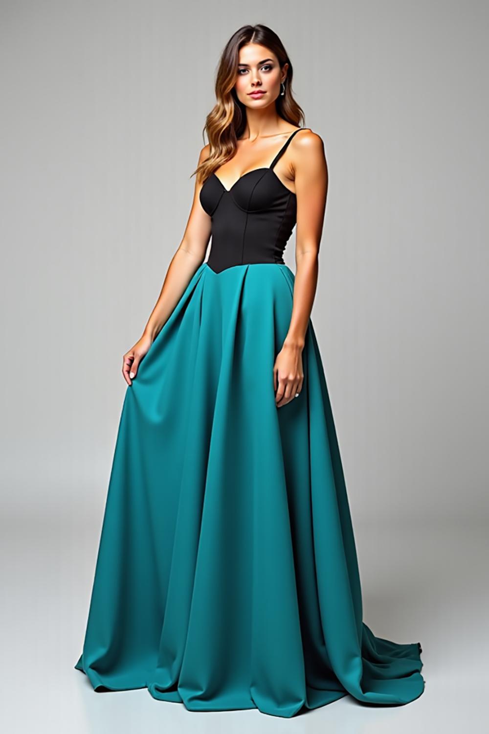 Dreamyannie Peacock Blue Wedding Guest Dress A Line Black Wedding Guest Dress Satin Long Formal Dress