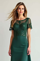 Dreamyannie Pine Illusion Neck Formal Dress With Beading