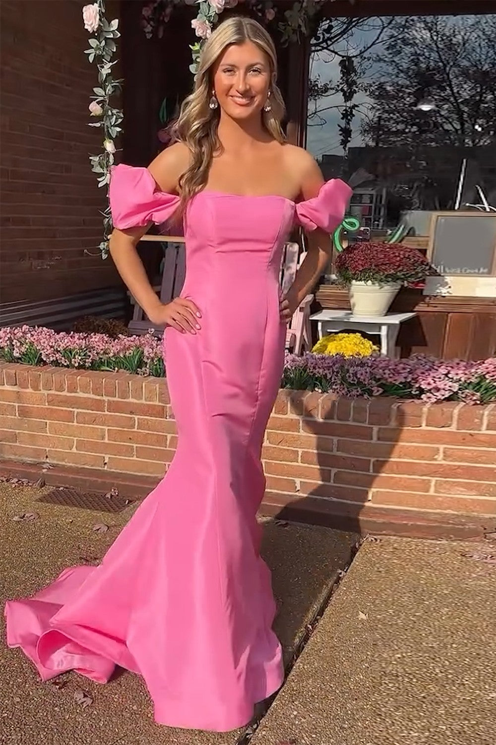 Dreamyannie Pink Prom Dress Mermaid Off The Shoulder Long Evening Dress