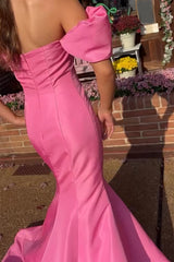 Dreamyannie Pink Prom Dress Mermaid Off The Shoulder Long Evening Dress