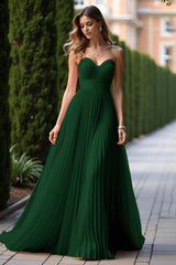 Dreamyannie Pleated Sweetheart A Line Pink Wedding Guest Dress Long Formal Dress