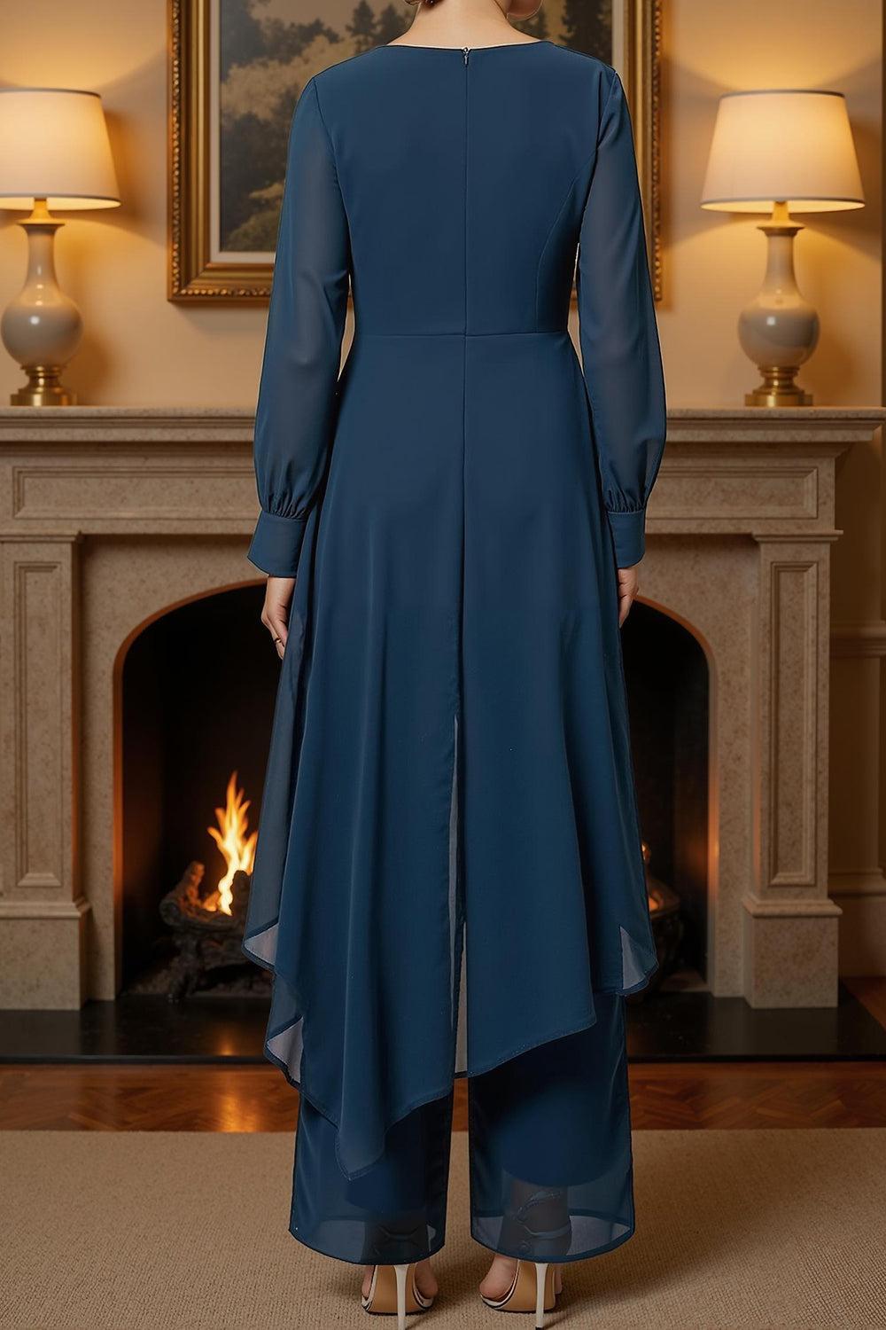 Dreamyannie Plum Chiffon Boat Neck 2 Piece Mother Of The Bride Pant Suits