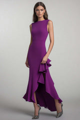 Dreamyannie Plum Sheath Round Neck Long Formal Dress