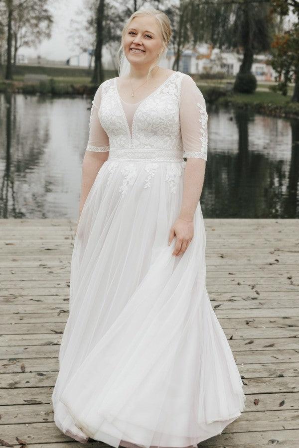 Dreamyannie UK Plus Size Beach Wedding Dress Half Sleeve A Line Lace Bridal Gown Dreamyannie UK Plus Size Beach Wedding Dress Half Sleeve A Line Lace Bridal Gown