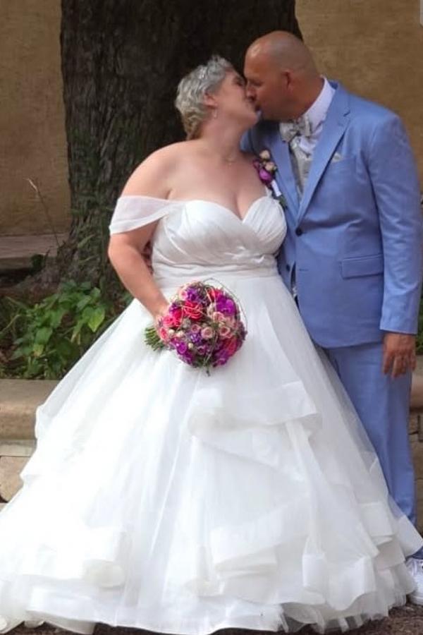 Dreamyannie Plus Size Wedding Dresses Off The Shoulder Tulle Bridal Gowns